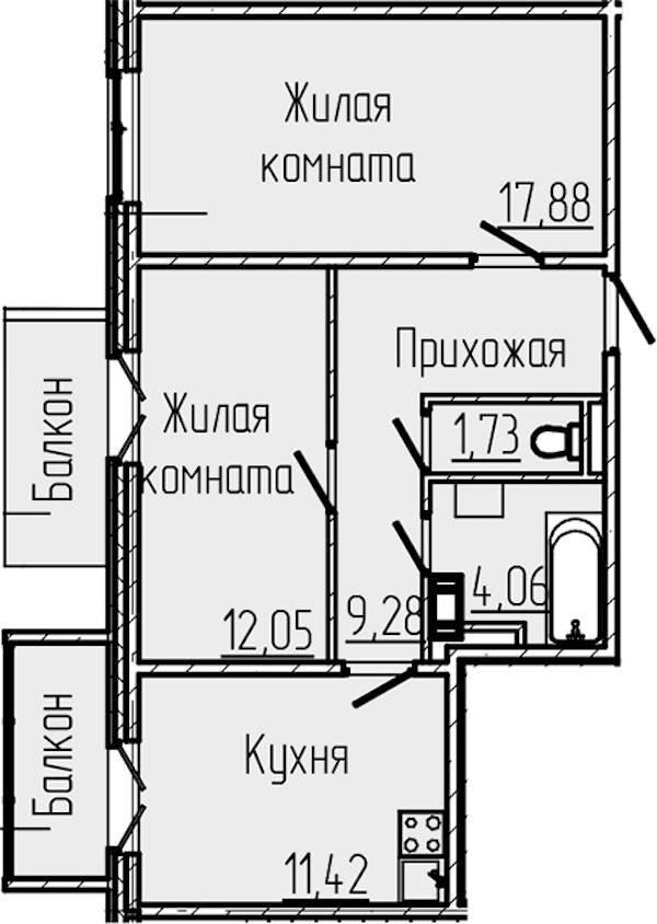 2-комнатная квартира 58.74 м², 8/8 эт., ЖК «SERTOLOVO PARK»